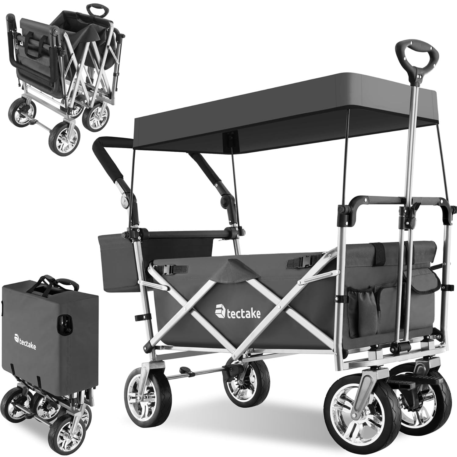 tectake Chariot de transport pliable 80kg avec toit