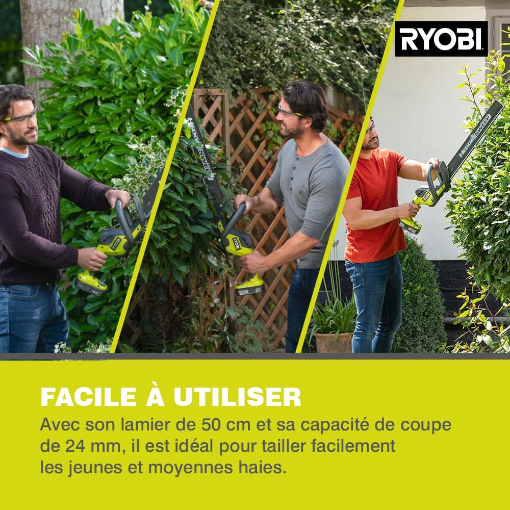RYOBI RY18HT50A-0 Taille-haies sans fil 18 V lame 50 cm écartement 24 mm sans batterie ni chargeur