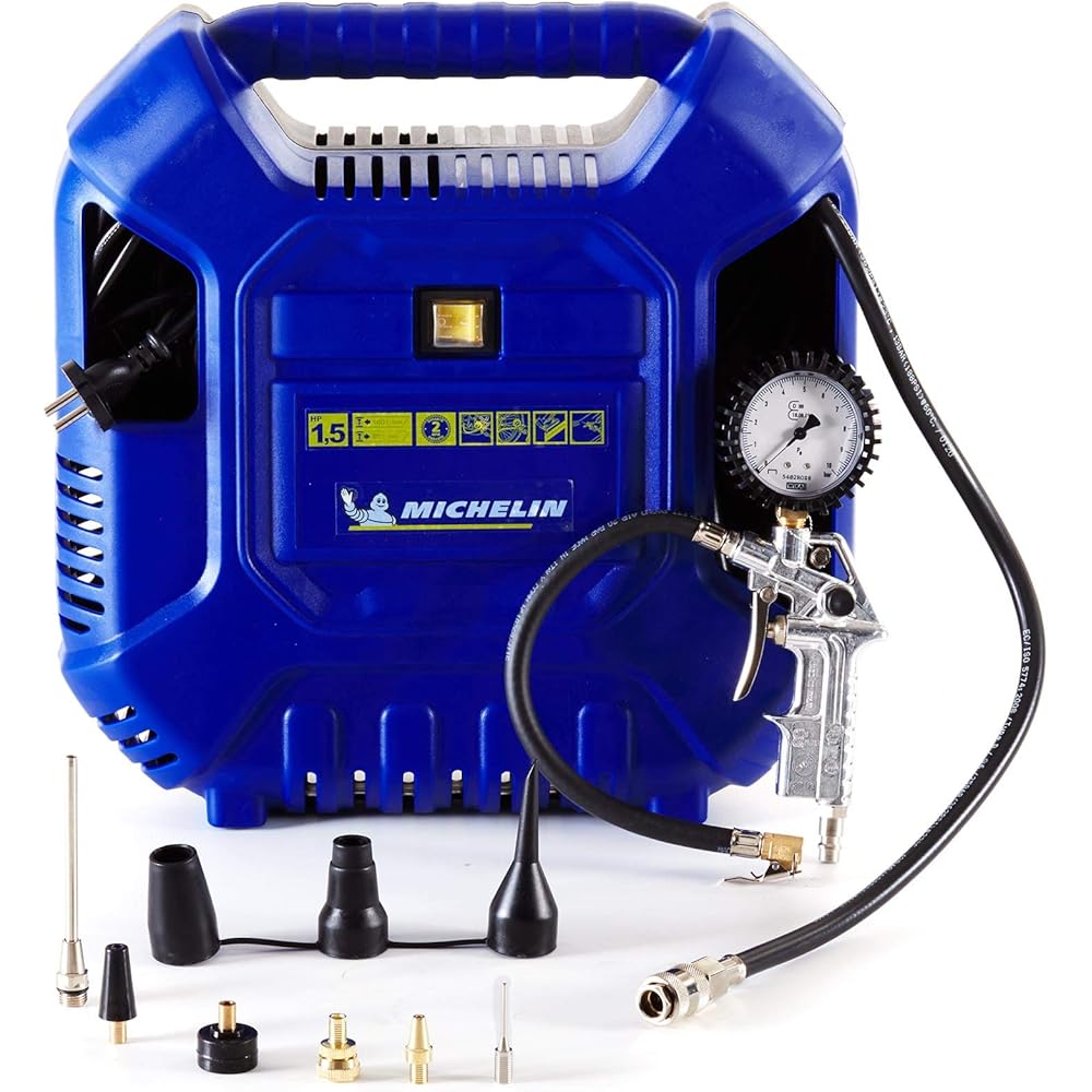 Michelin MB1 Compresseur d'air portable sans huile 1,5 CV pression maximale 8 bar avec tuyau et accessoires