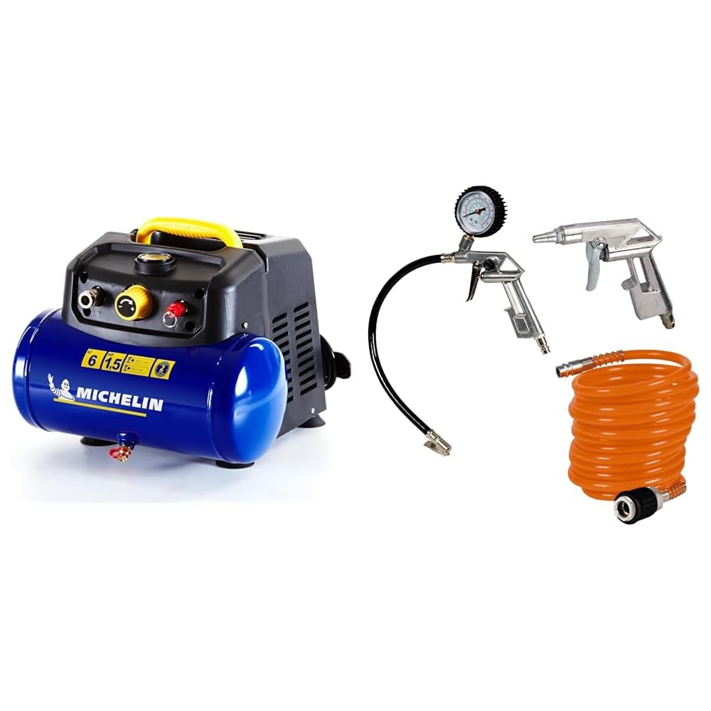 MICHELIN MBL6 Compresseur d'air portable cuve 6 L 1,5 CV avec kit d'accessoires et tuyau 5 m