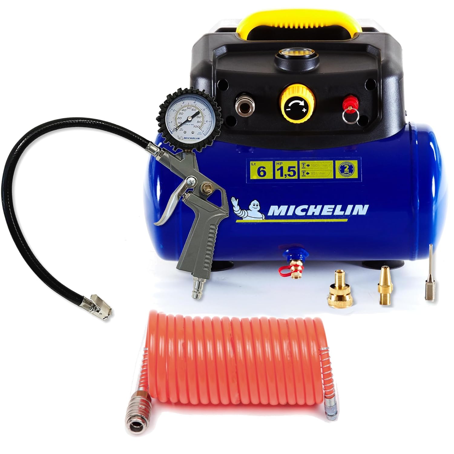 Michelin MBL6 Compresseur d'air portable sans huile cuve 6 L avec manomètre et kit d'accessoires