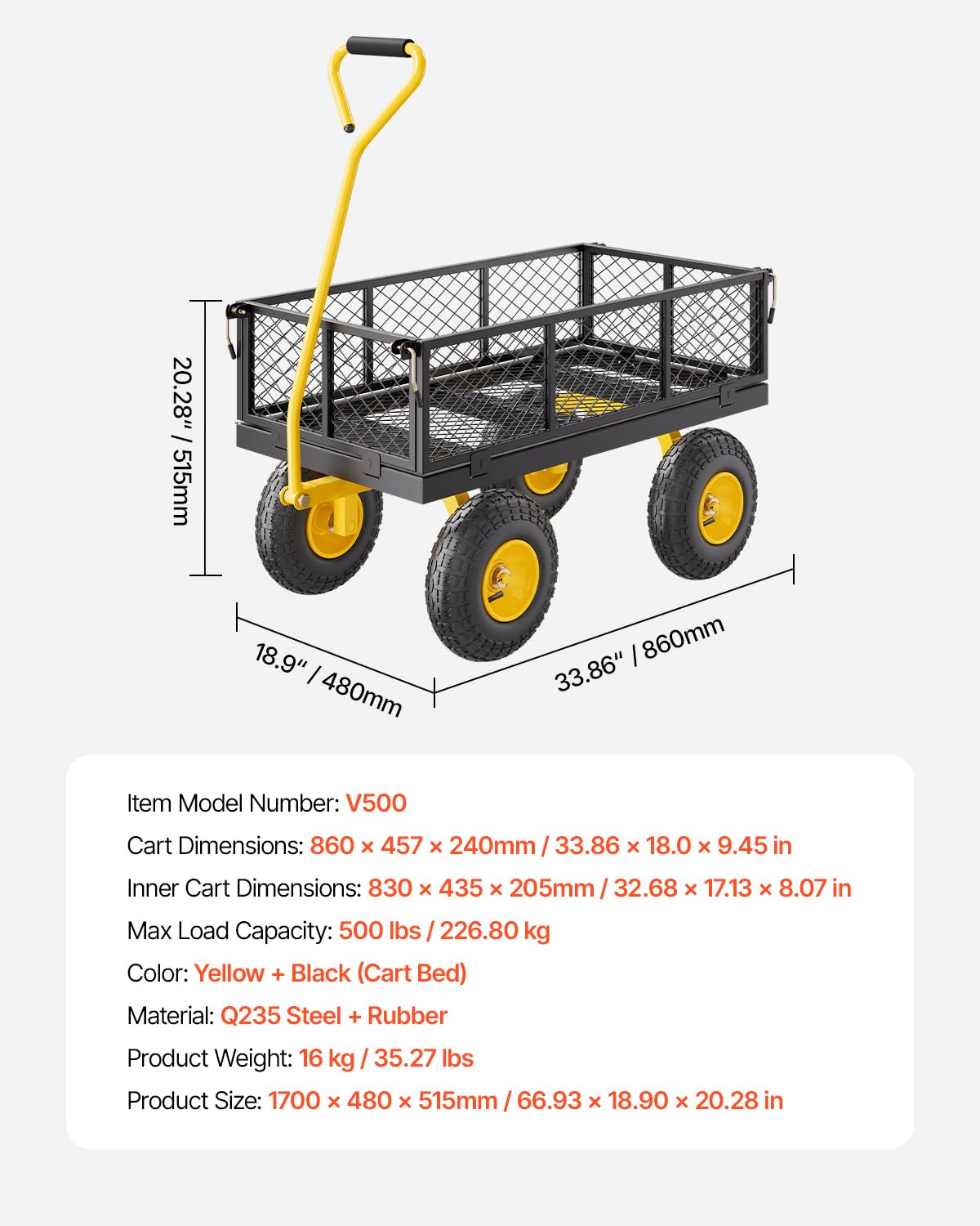 VEVOR Chariot de jardin utilitaire 226kg