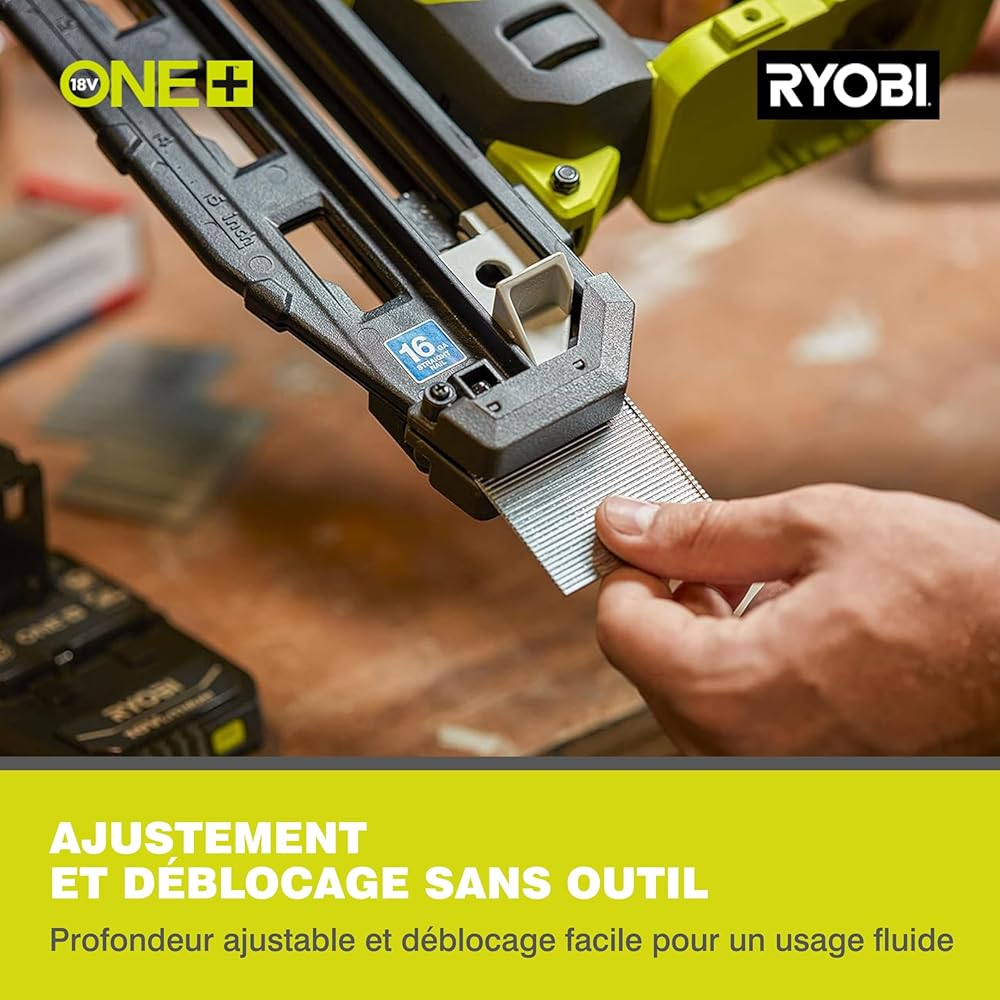 RYOBI R16GN18-0 Cloueur de finition 18 V 16G pour pointes de 19 à 64 mm sans batterie ni chargeur