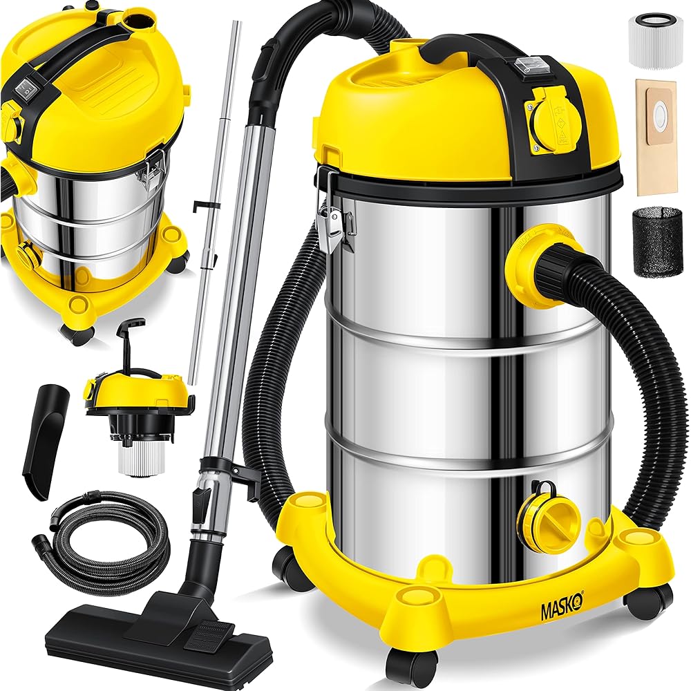 Masko Aspirateur eau et poussière 2300 W cuve en acier inoxydable avec fonction soufflage et prise électrique