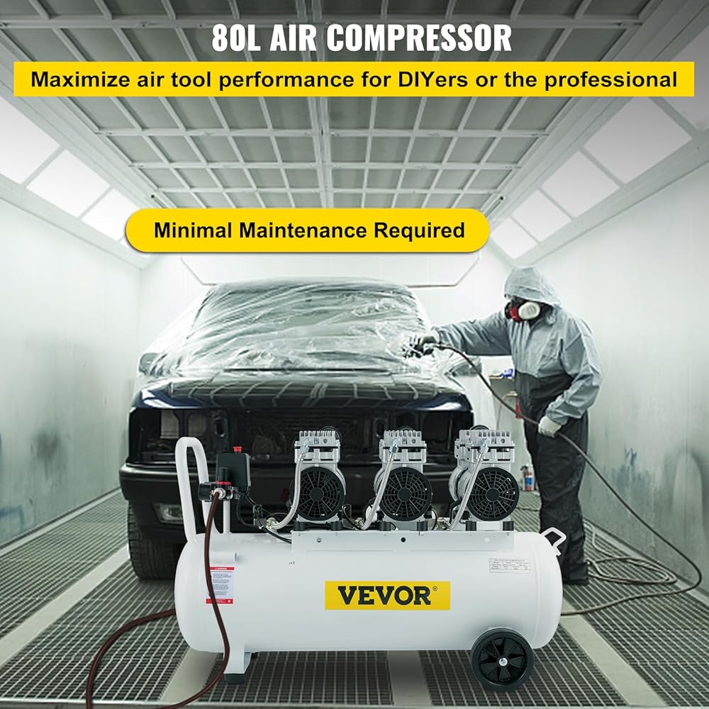 VEVOR Compresseur d'air sans huile 100 L 2,2 kW silencieux avec électrovanne
