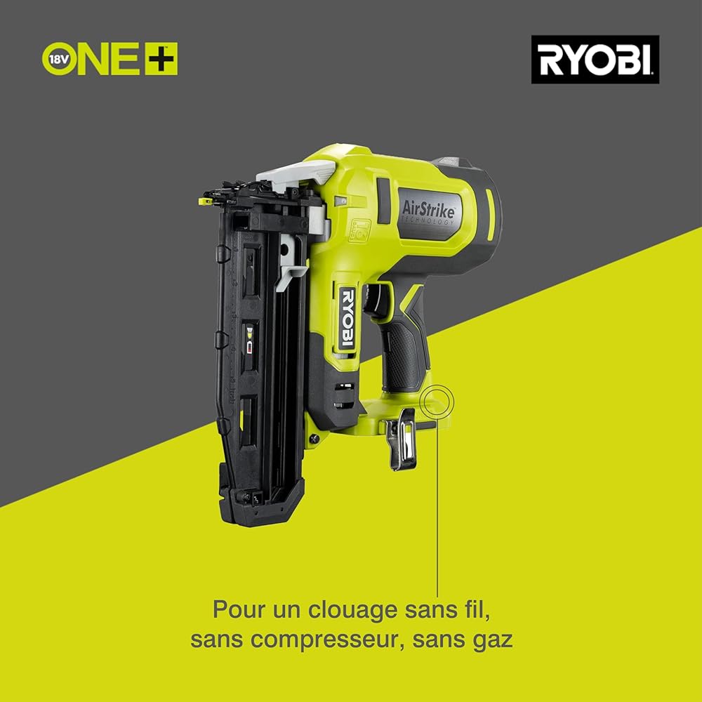 RYOBI R16GN18-0 Cloueur de finition 18 V 16G pour pointes de 19 à 64 mm sans batterie ni chargeur