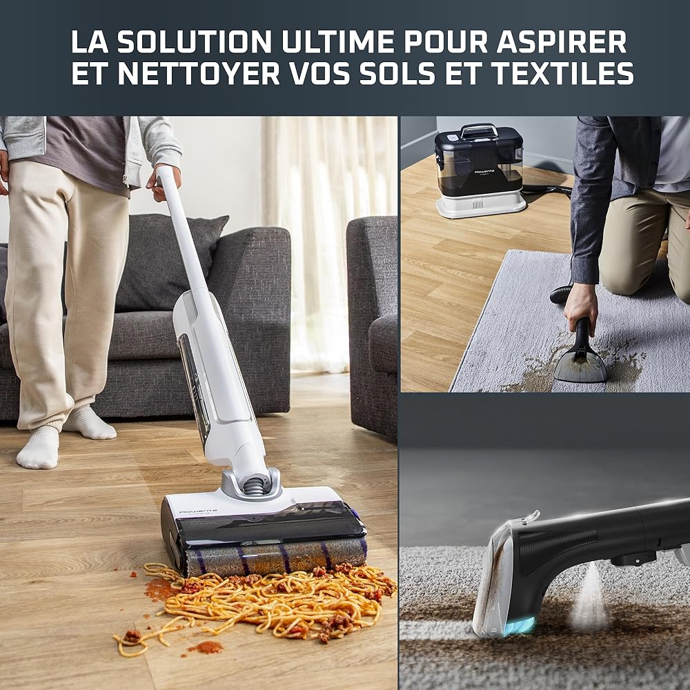 Rowenta X-Clean 10 et Clean it Aspirateur laveur sans fil et shampouineuse pour sols durs tapis et moquettes